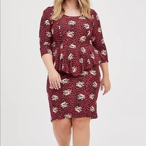 Torrid Ponte Skulls Leopard Red Peplum Dress